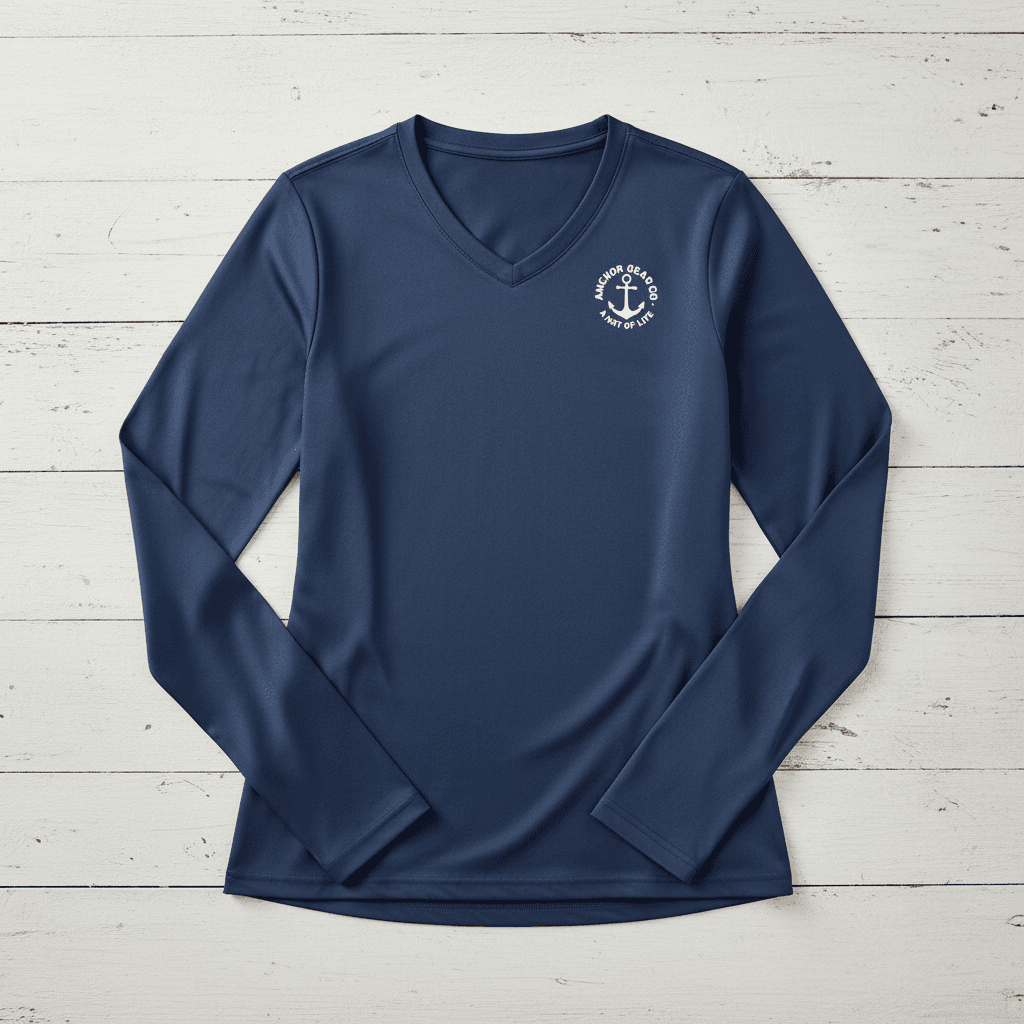 Navy long-sleeve shirt with a logo on a white background