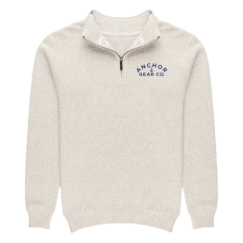 Beige sweater with 'Anchor Gear Co' logo on a white background