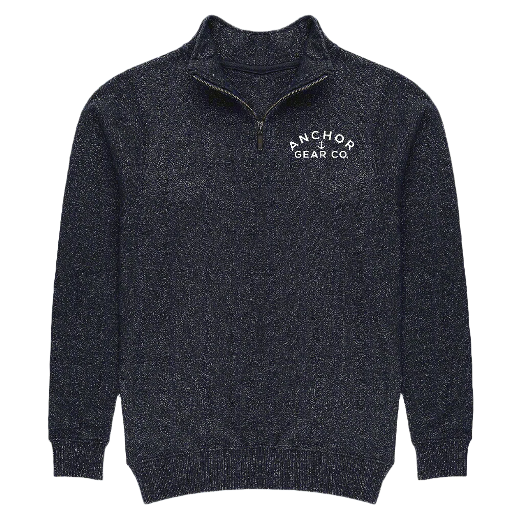 Dark gray sweater with 'Anchor Gear Co' logo on a white background