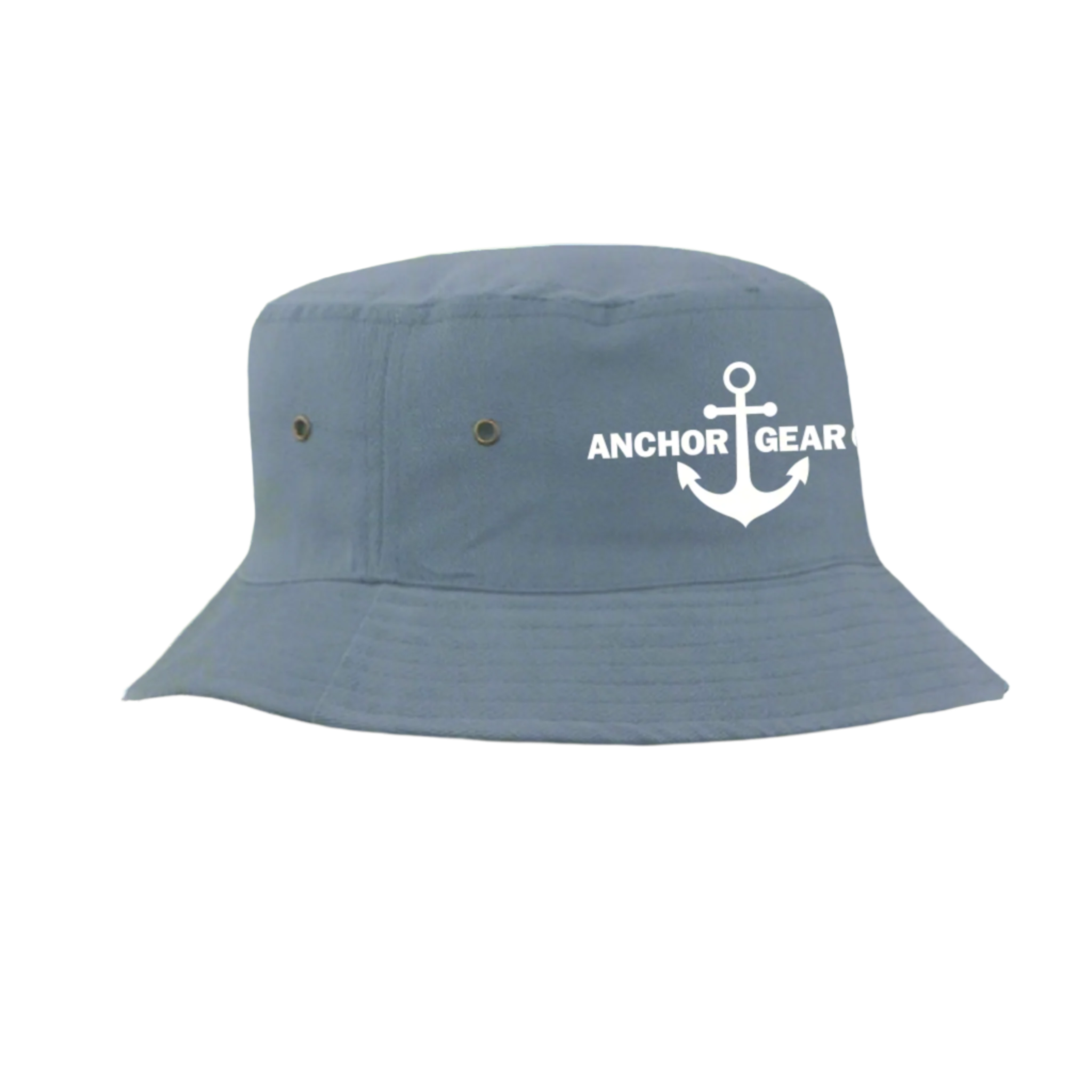 A blueberry coloured bucket hat with 'Anchor Gear' logo and an anchor symbol on it.