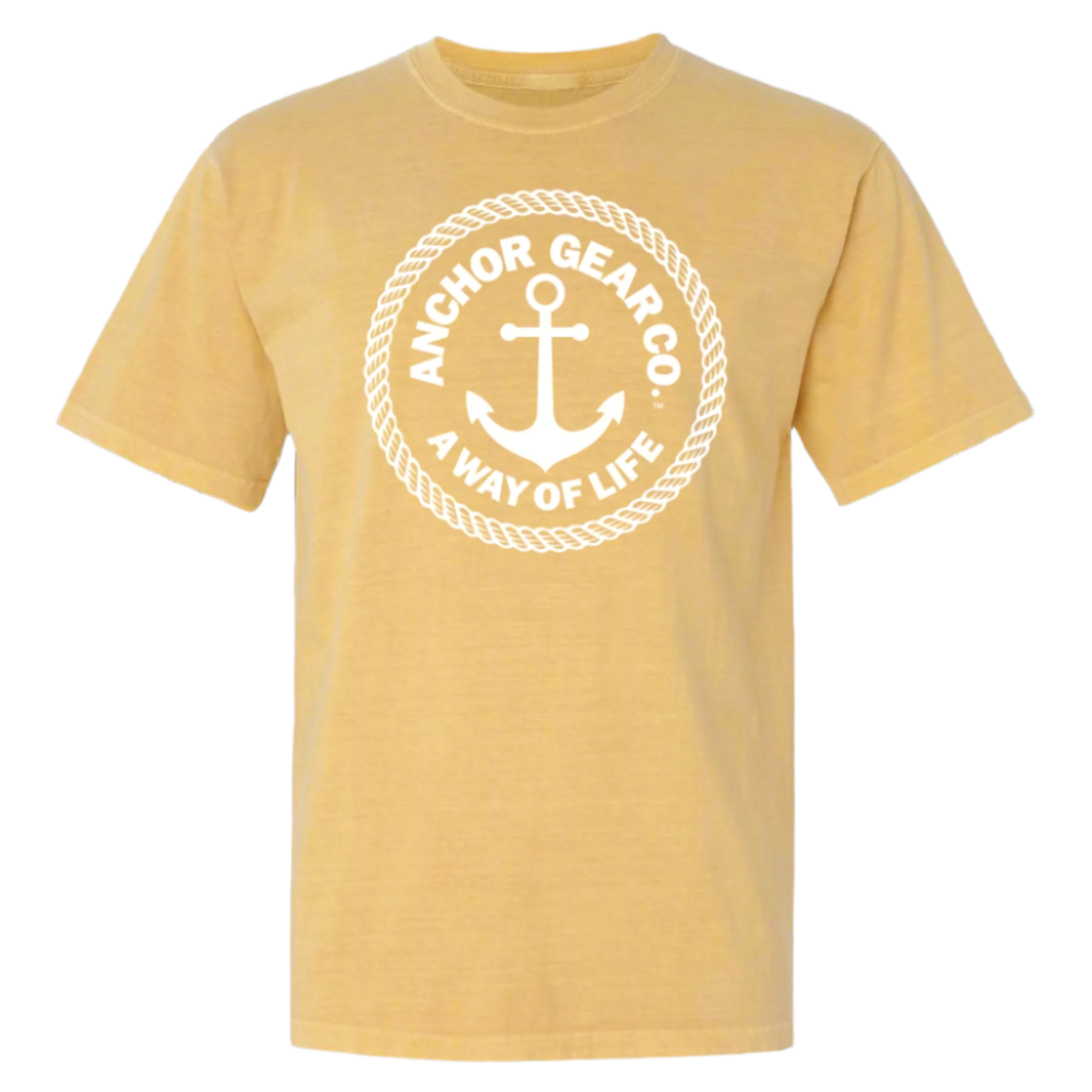 yellow T shirt with Large Anchor Gear logo
