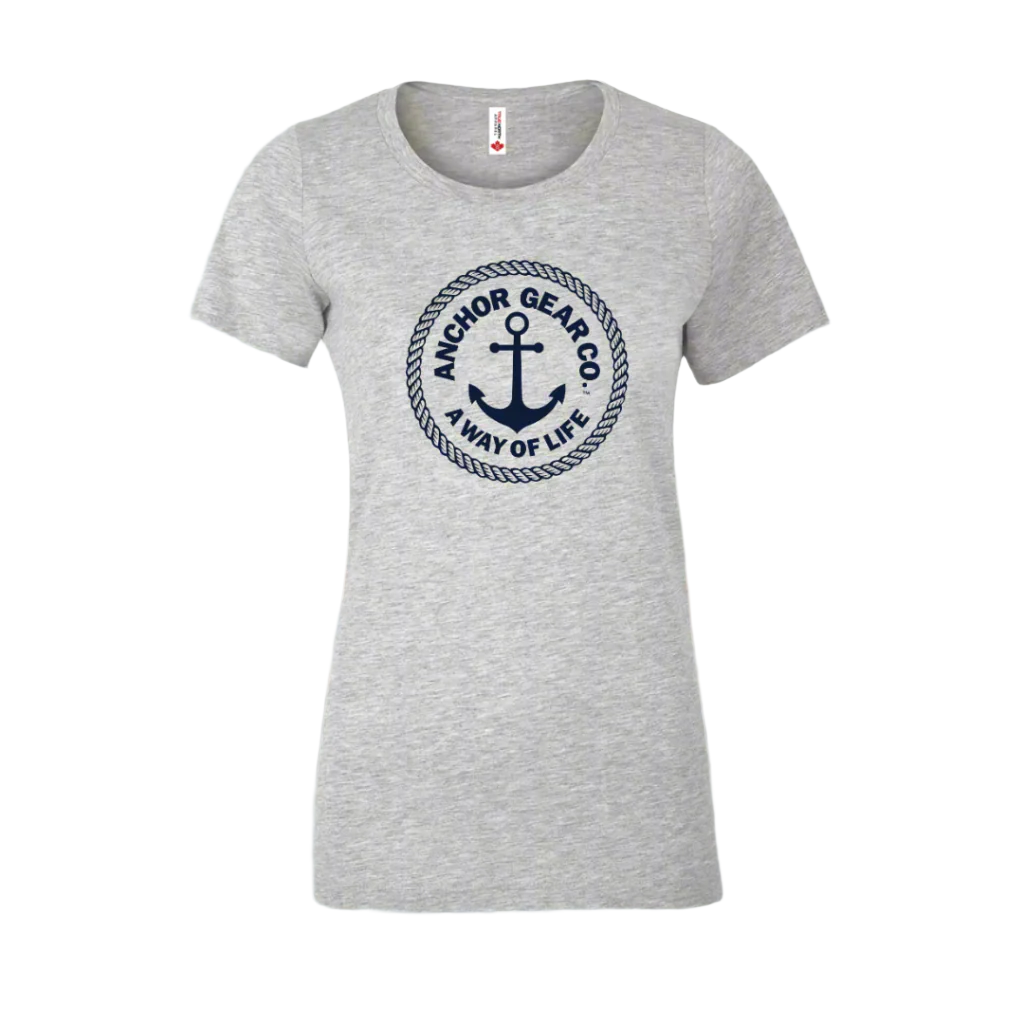 Gray t-shirt with Anchor Gear Co logo on a white background