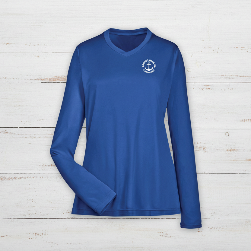 Royal Blue long-sleeve shirt with a logo on a white background