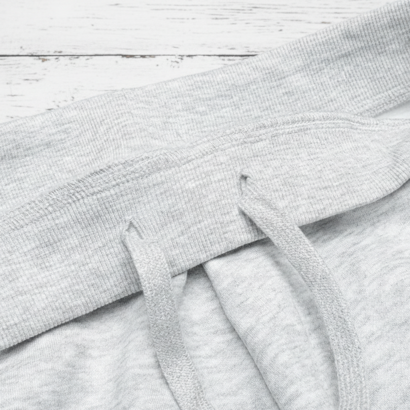 Close-up of gray fabric with stitching details